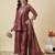 Brown embroidered vichitra silk kurti with plazzo and duppata set