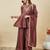 Brown embroidered vichitra silk kurti with plazzo and duppata set