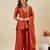 Orange embroidered vichitra silk kurti with plazzo and duppata set