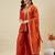 Orange embroidered vichitra silk kurti with plazzo and duppata set
