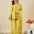 Yellow embroidered vichitra silk kurti with plazzo and duppata set