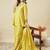 Yellow embroidered vichitra silk kurti with plazzo and duppata set