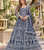 Navy net free size stitched anarkali suit with dimaond & embroidery work