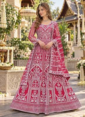 Rani net free size stitched anarkali suit with dimaond & embroidery work 1