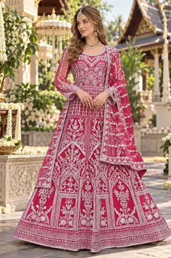 Rani net free size stitched anarkali suit with dimaond & embroidery work