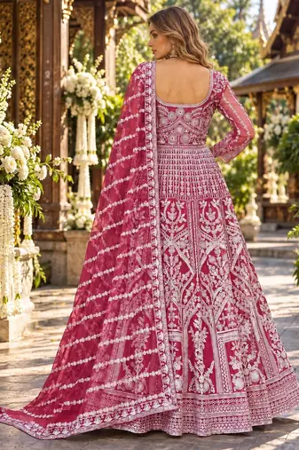 Rani net free size stitched anarkali suit with dimaond & embroidery work