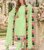 Green faux georgette semi stitched plazzo suit with embroidery & sequins work