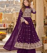 Purple faux georgette semi stitched plazzo suit with embroidery & sequins work