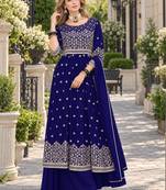 Navy faux georgette semi stitched plazzo suit with embroidery & sequins work