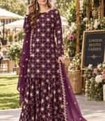 Purple faux georgette semi stitched plazzo suit with embroidery & sequins work