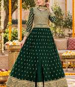 green silk blend semi stitched anarkali suit with embroidery & stone work