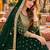 green silk blend semi stitched anarkali suit with embroidery & stone work