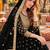 Black silk blend semi stitched anarkali suit with embroidery & stone work
