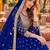 Navy silk blend semi stitched anarkali suit with embroidery & stone work