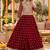 Red silk blend semi stitched anarkali suit with embroidery & stone work