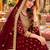 Red silk blend semi stitched anarkali suit with embroidery & stone work