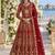 Red net semi stitched anarkali suit with codding & stone work