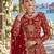 Red net semi stitched anarkali suit with codding & stone work