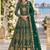 D green net semi stitched anarkali suit with codding & stone work