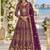 Purple net semi stitched anarkali suit with codding & stone work