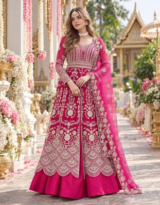 Rani net semi stitched anarkali suit with embroidery & stone work 1