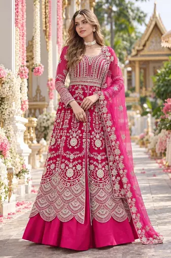 Rani net semi stitched anarkali suit with embroidery & stone work