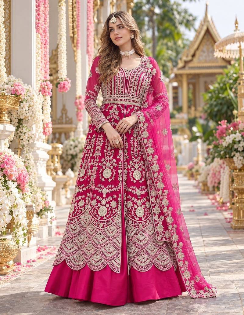 Rani net semi stitched anarkali suit with embroidery & stone work