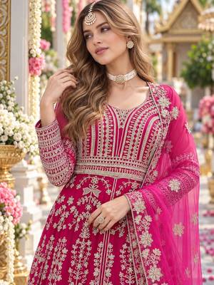Rani net semi stitched anarkali suit with embroidery & stone work 2