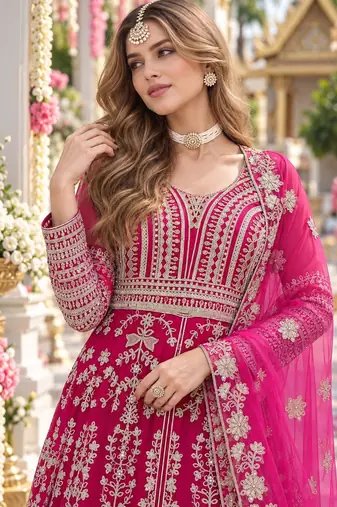 Rani net semi stitched anarkali suit with embroidery & stone work