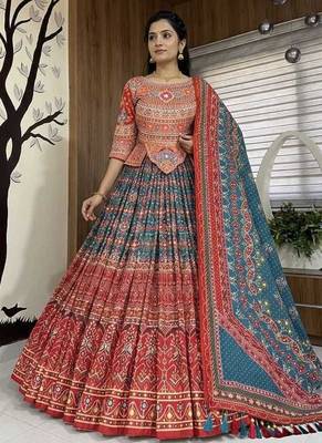 Red Mirror Navratri Lehenga Choli With Dupatta 1