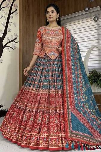 Red Mirror Navratri Lehenga Choli With Dupatta