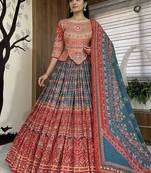 Red Mirror Navratri Lehenga Choli With Dupatta