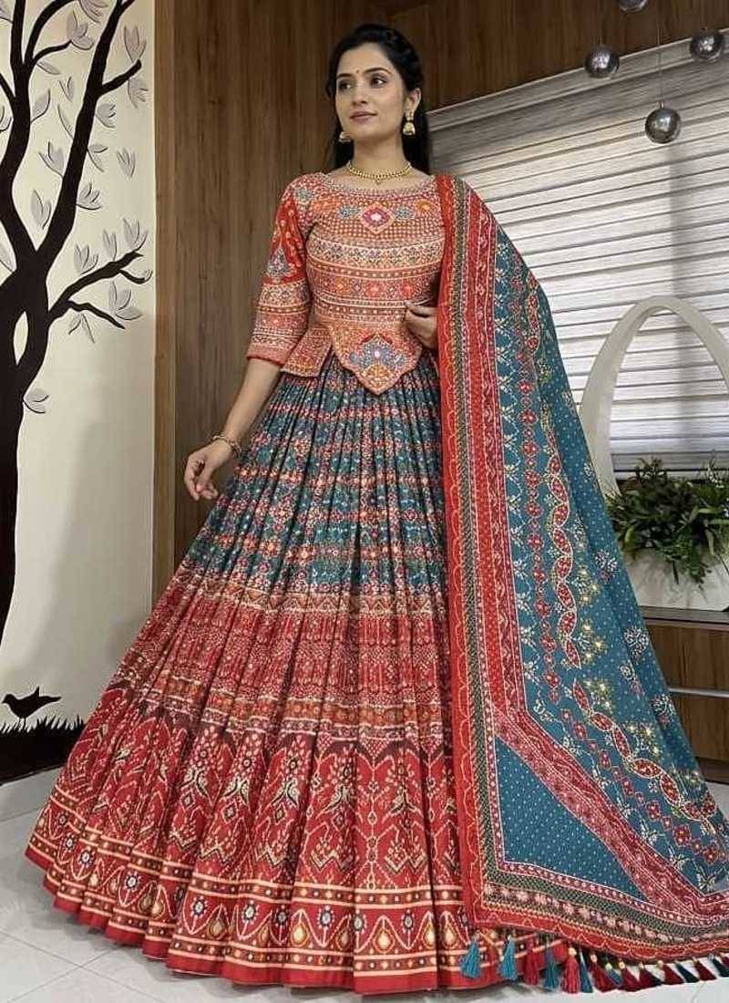 Red Mirror Navratri Lehenga Choli With Dupatta