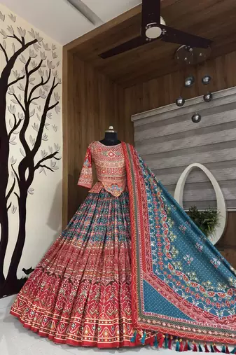 Red Mirror Navratri Lehenga Choli With Dupatta