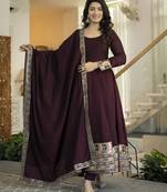 Maroon roman silk party  embroidery wear anarkali  suit set