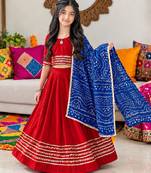 Red cotton gota patti girls lehenga choli with bandhani dupatta