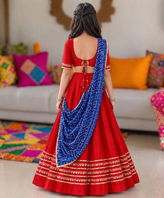 Red cotton gota patti girls lehenga choli with bandhani dupatta 2