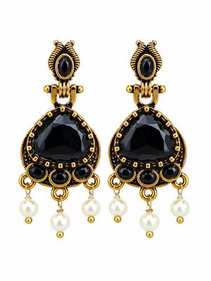 Gold oxidised traditional black drop earrings 1