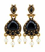 Gold oxidised traditional black drop earrings
