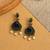 Gold oxidised traditional black drop earrings