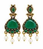 Gold oxidised traditional green drop earrings