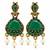 Gold oxidised traditional green drop earrings