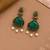 Gold oxidised traditional green drop earrings