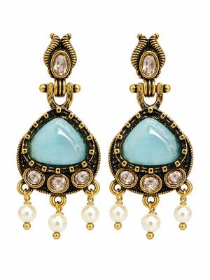 Gold oxidised traditional mint  drop earrings 1