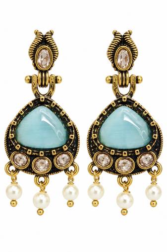 Gold oxidised traditional mint  drop earrings