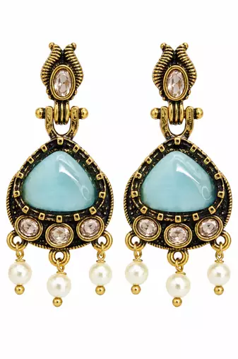 Gold oxidised traditional mint  drop earrings