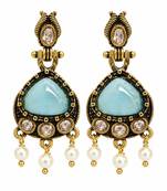 Gold oxidised traditional mint  drop earrings