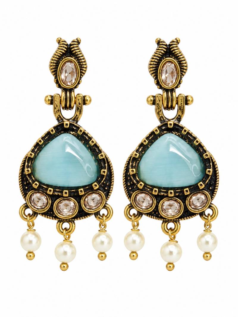 Gold oxidised traditional mint  drop earrings