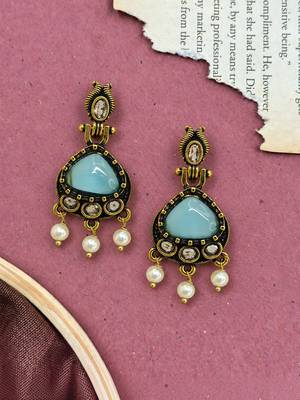 Gold oxidised traditional mint  drop earrings 2