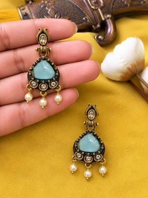 Gold oxidised traditional mint  drop earrings 3